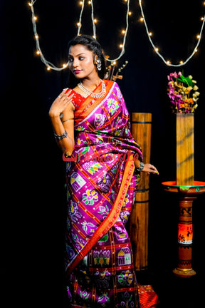 Purple Dotted Nabakothi Khandua Silk Saree
