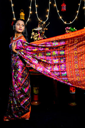 Purple Dotted Nabakothi Khandua Silk Saree