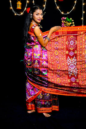 Purple Dotted Nabakothi Khandua Silk Saree