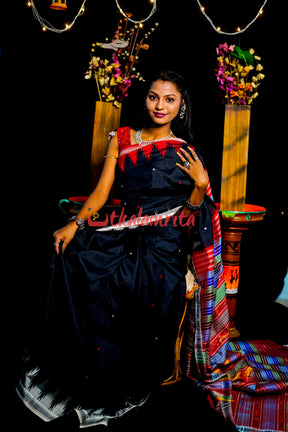 Black Ganga Jamuna Double Anchal Berhampuri Silk Saree