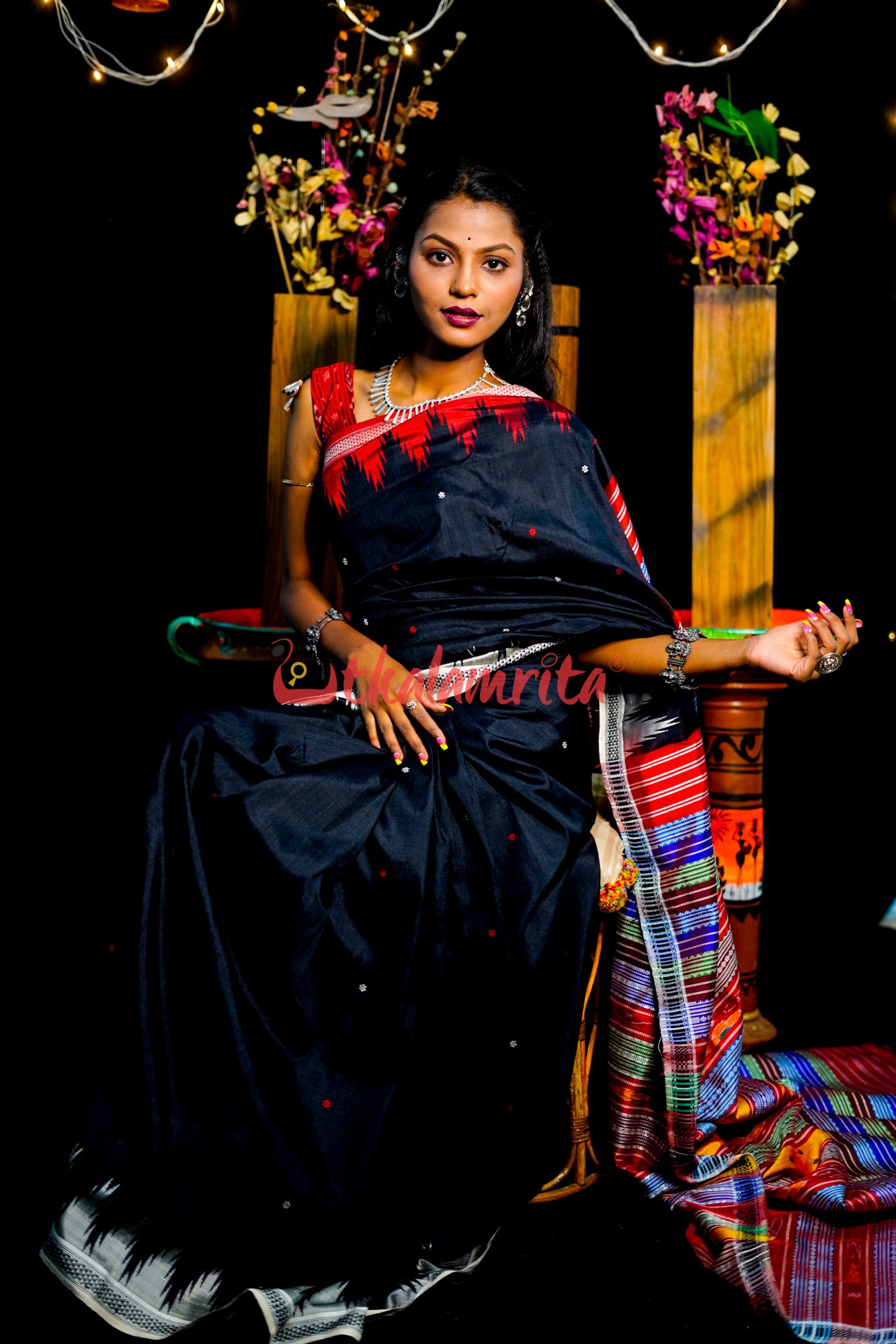 Black Ganga Jamuna Double Anchal Berhampuri Silk Saree