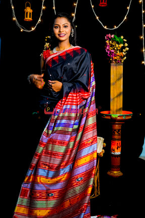 Black Ganga Jamuna Double Anchal Berhampuri Silk Saree