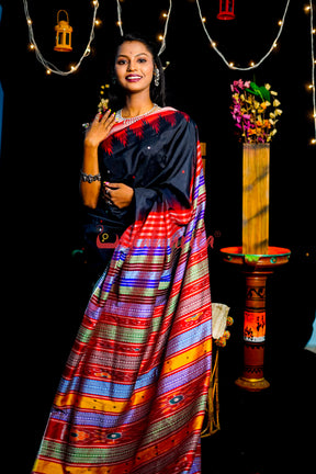 Black Ganga Jamuna Double Anchal Berhampuri Silk Saree