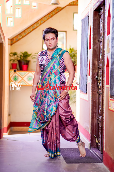 Jamakoli With Blue Bahubali Design Tussar Saree