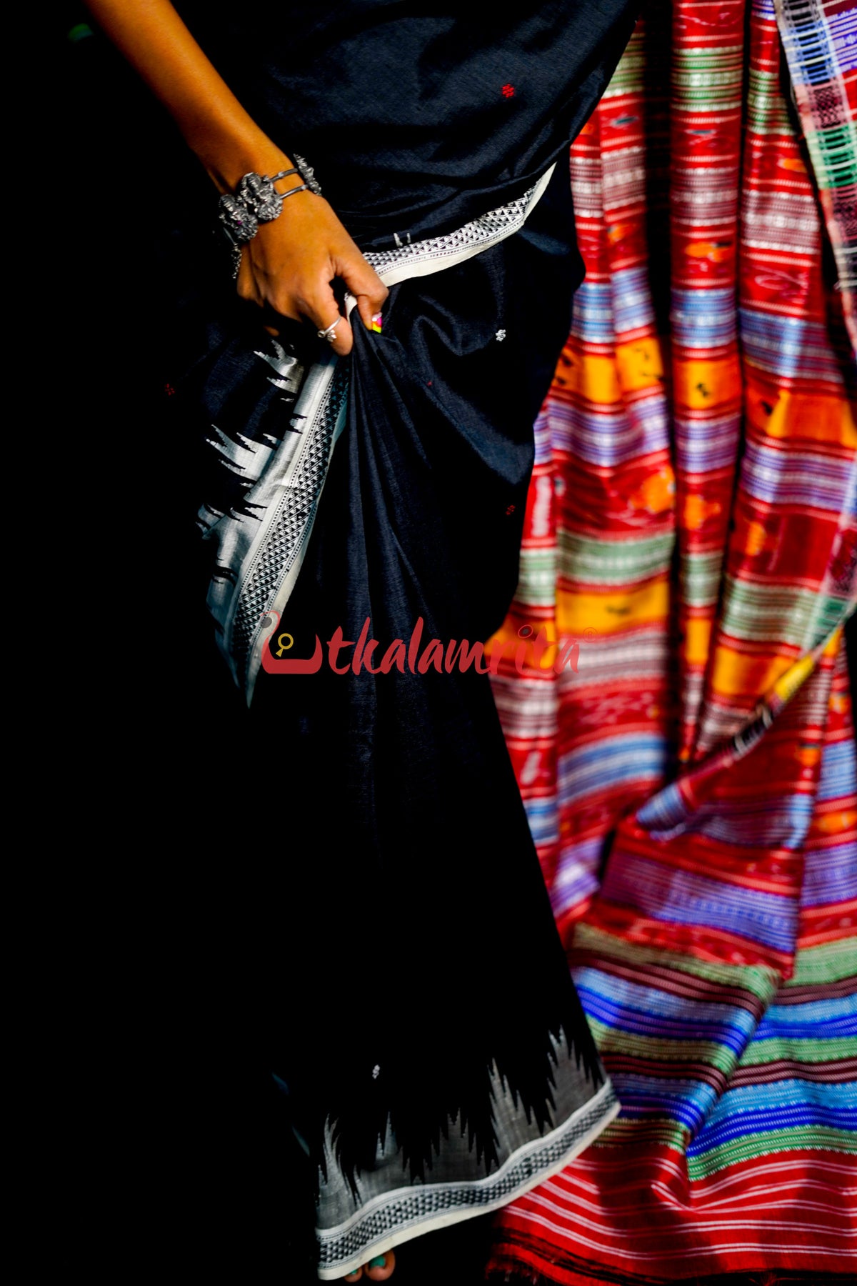 Black Ganga Jamuna Double Anchal Berhampuri Silk Saree