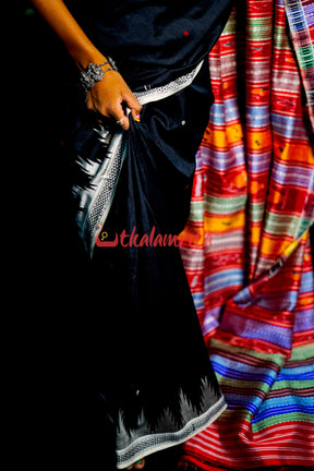Black Ganga Jamuna Double Anchal Berhampuri Silk Saree