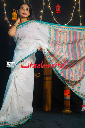 White Green Dongria Cotton Saree