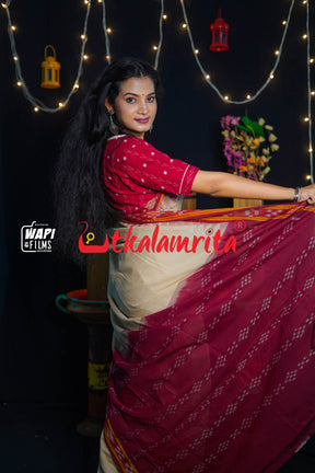 Tussarite Maroon Kumbha Khandua Cotton Saree