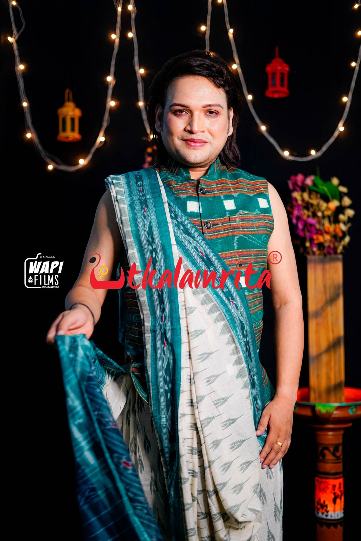 Off White Green Labanga Khandua Saree