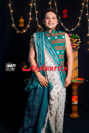 Off White Green Labanga Khandua Saree