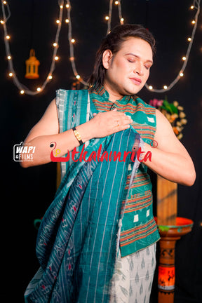 Off White Green Labanga Khandua Saree