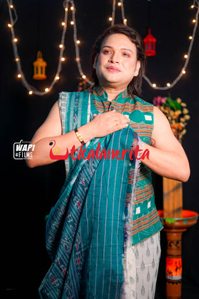 Off White Green Labanga Khandua Saree