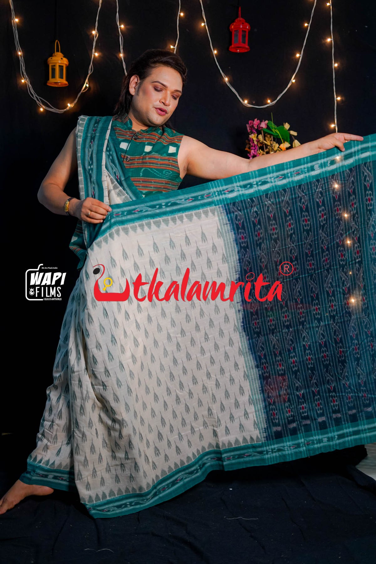 Off White Green Labanga Khandua Saree