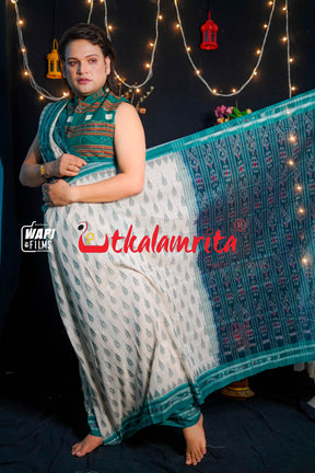 Off White Green Labanga Khandua Saree