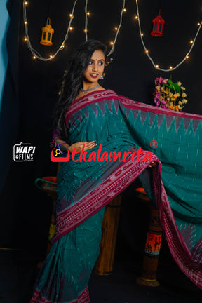 Green Red Check Daali Scot Khandua Cotton Saree