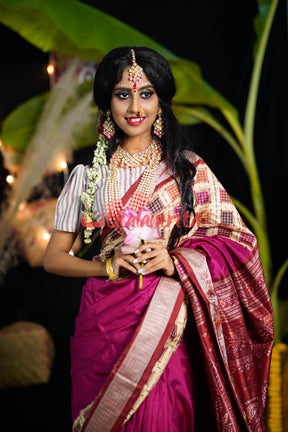 Aswini Magenta Border Sambalpuri Silk