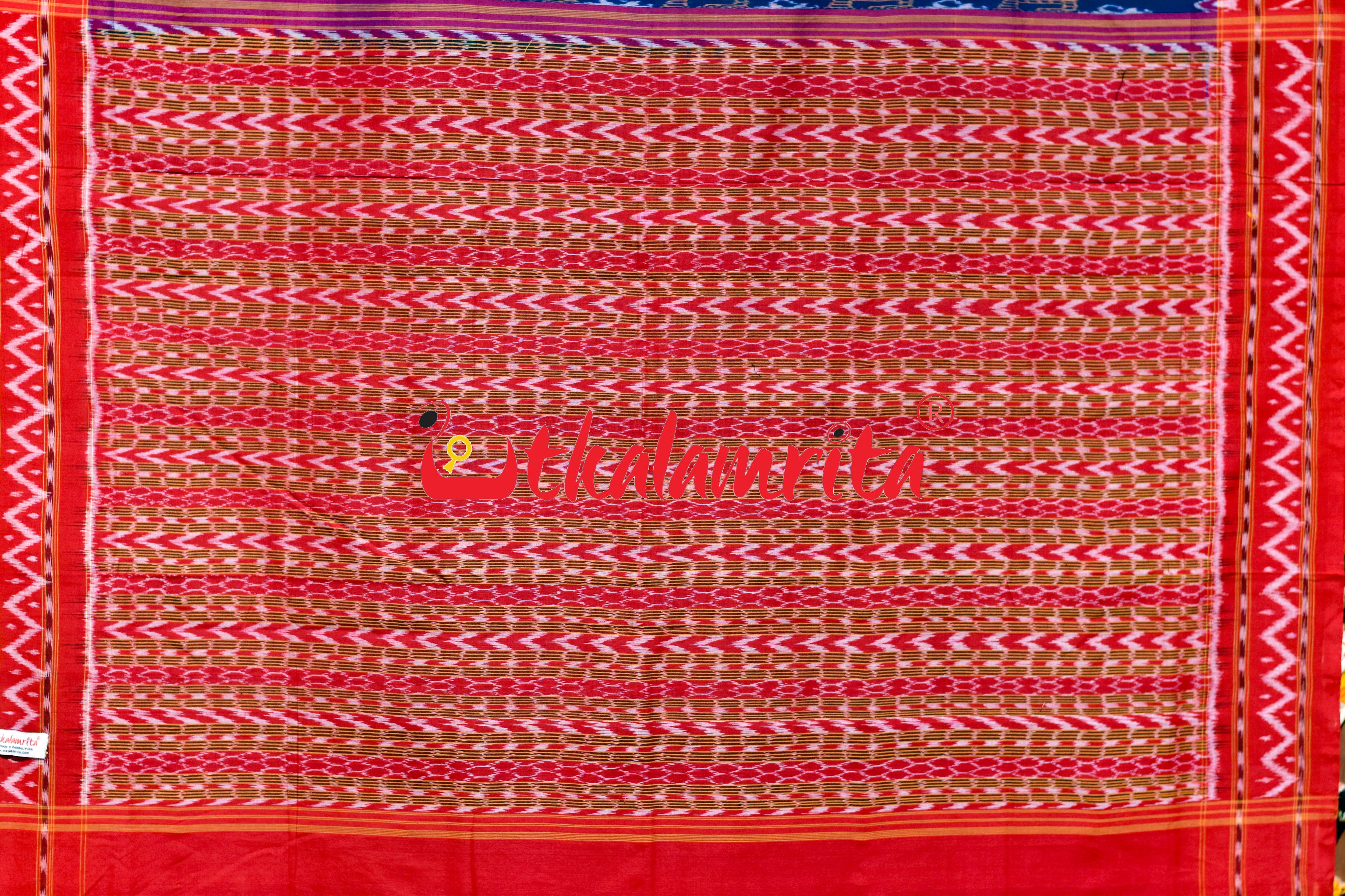 Tribal Blue Red Sambalpur Cotton Saree