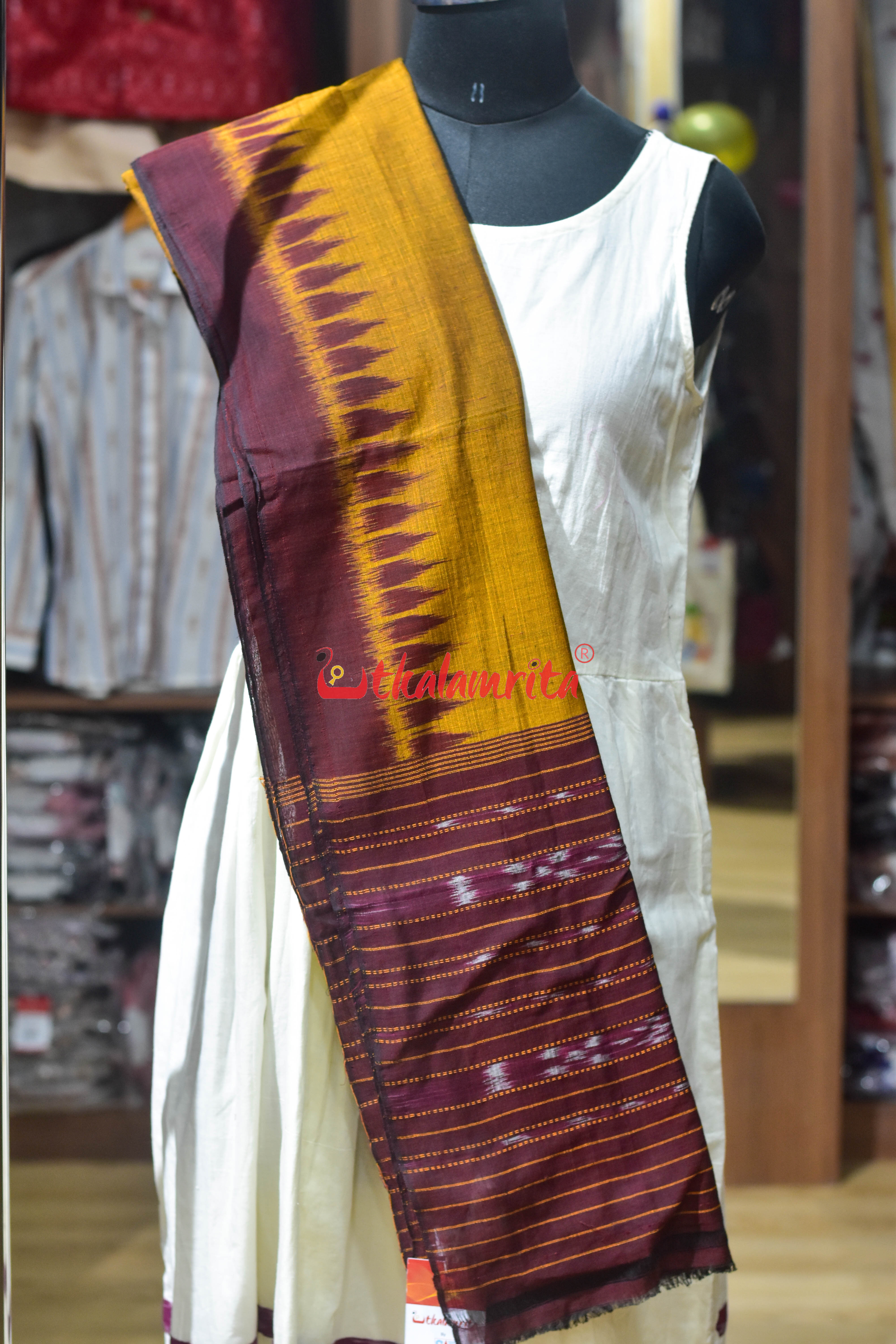 Golden Maroon Khandua Cotton (Dupatta)