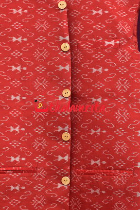 Red Tribals Sambalpuri Bandha Silk (Men's Jacket)