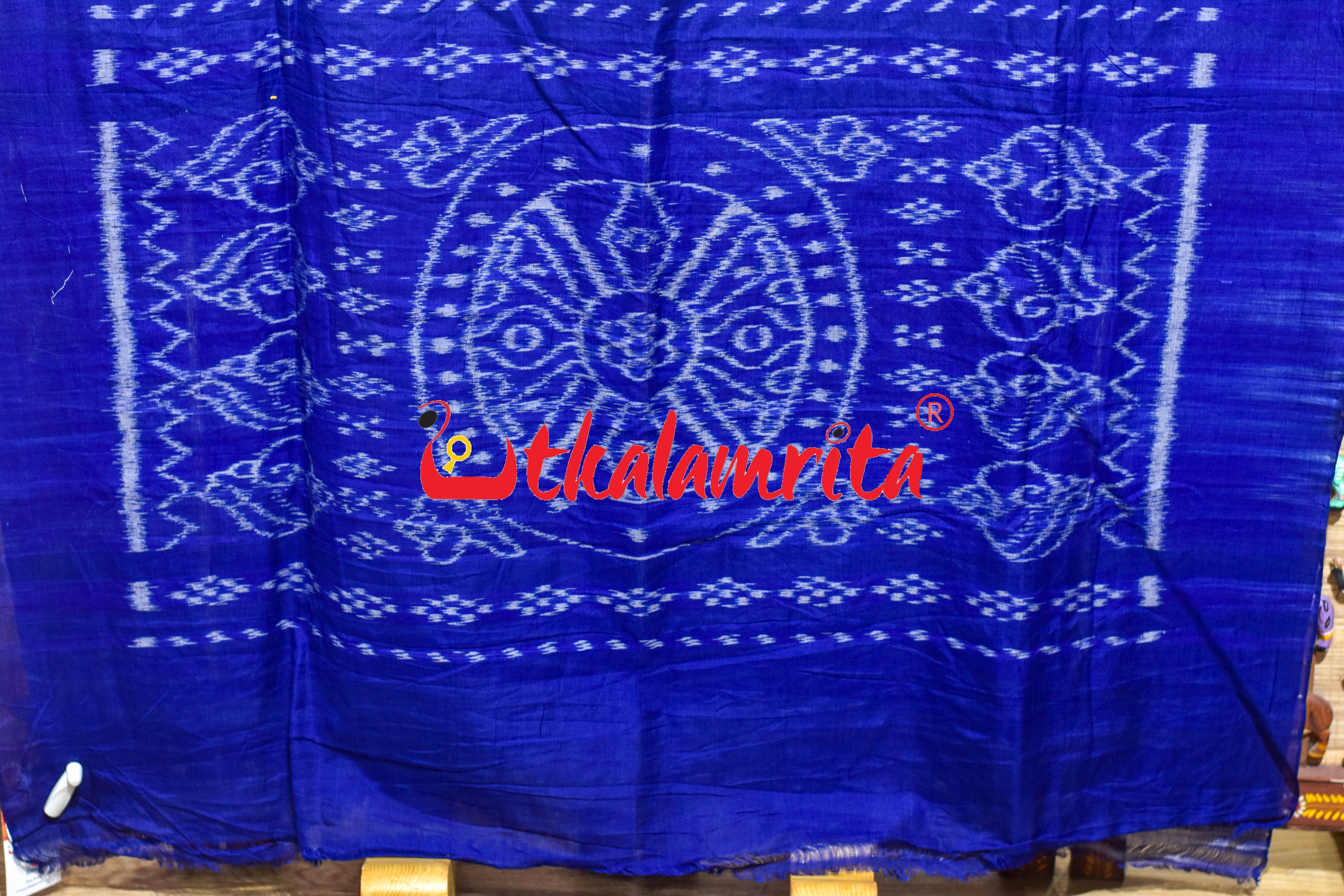 Grey Blue Kargil Musical Instruments Pattachitra Cotton Saree