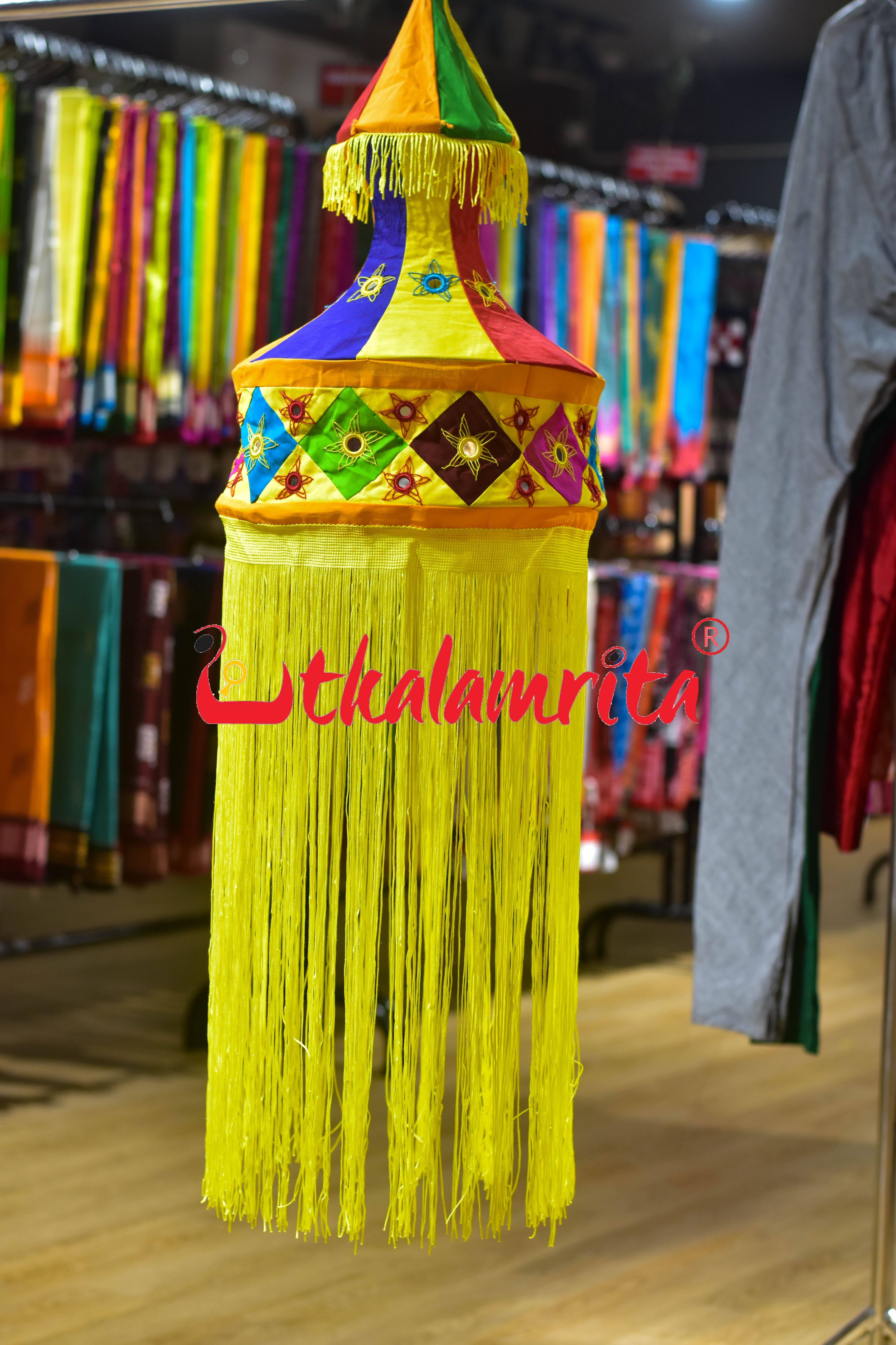 Multicolor Orange Dhadi Special Round Jhaller Lampshade