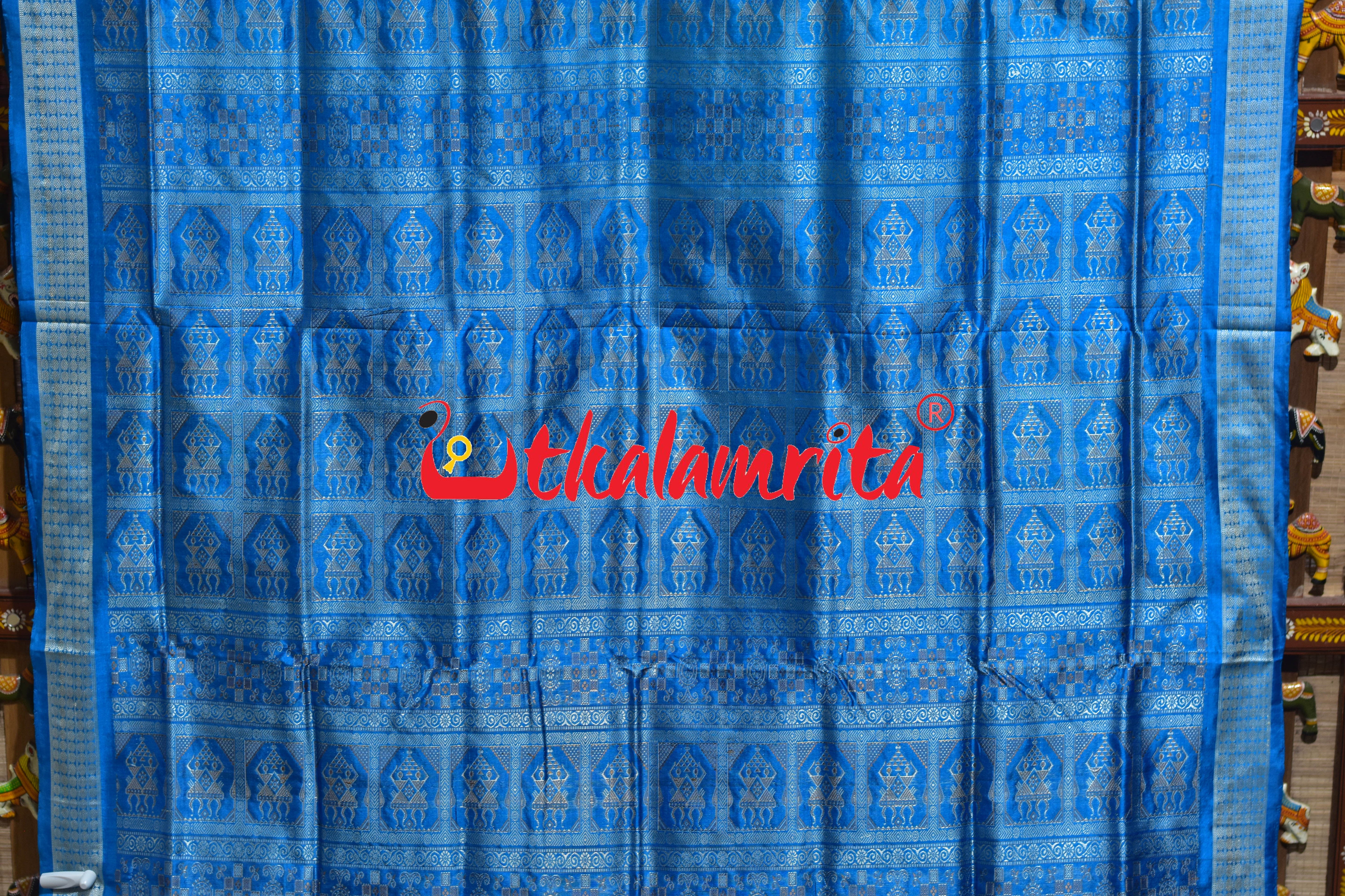 Lemon Yellow Blue Tribal Doll Bomkai Silk Saree
