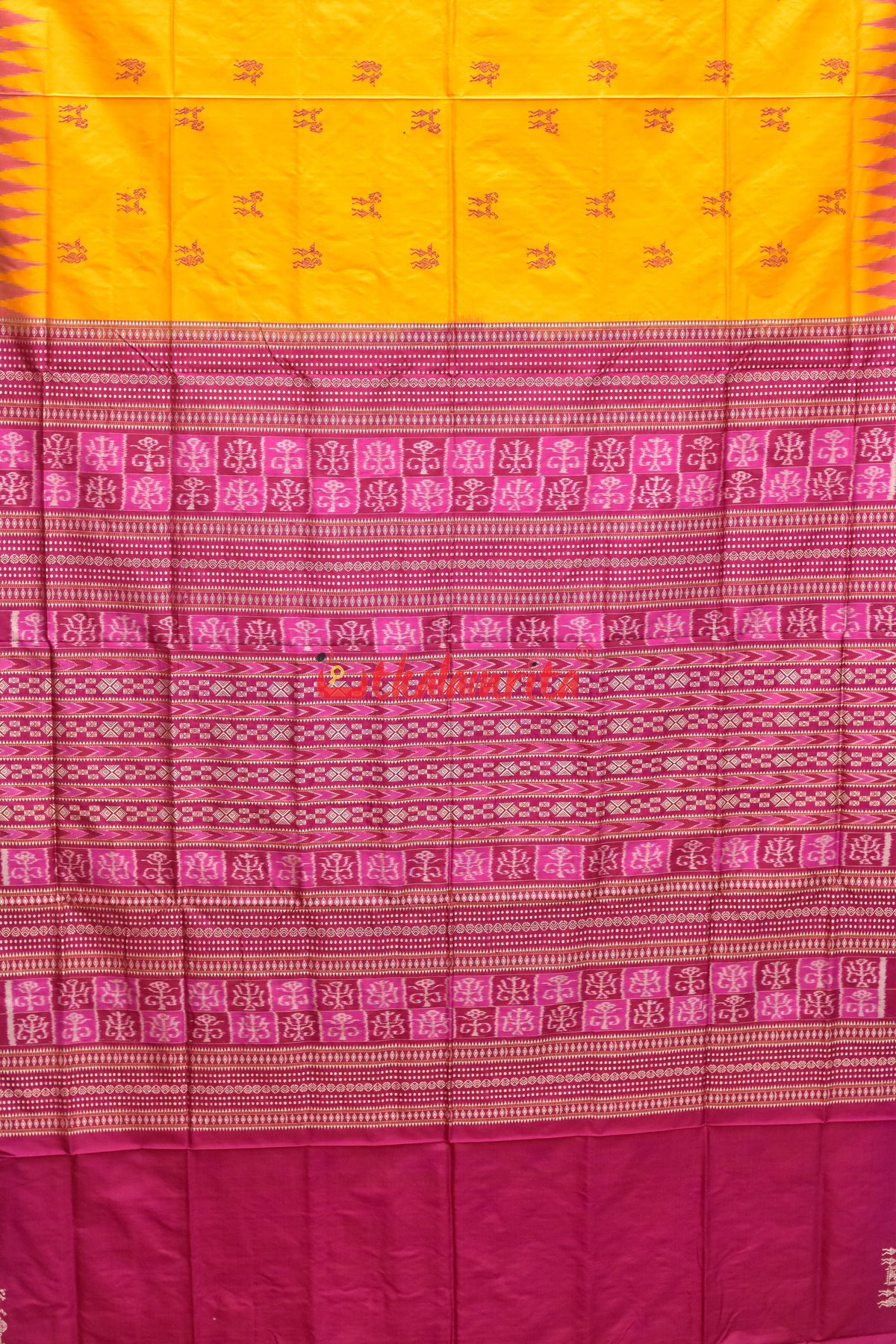 Yellow Sabari Magenta Bomkai Silk Saree