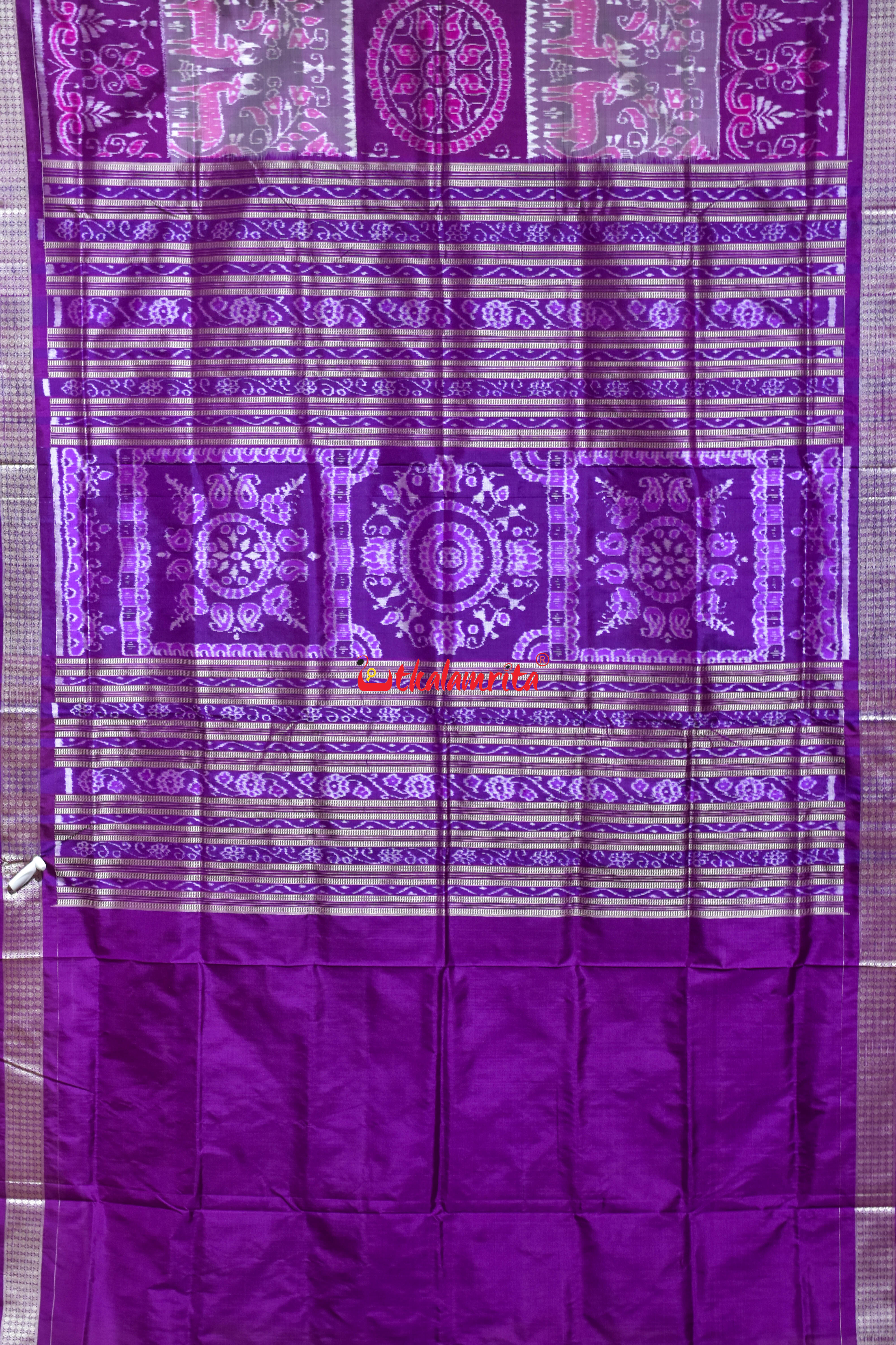 3D Deer Chakra Purple Sambalpuri Silk Saree