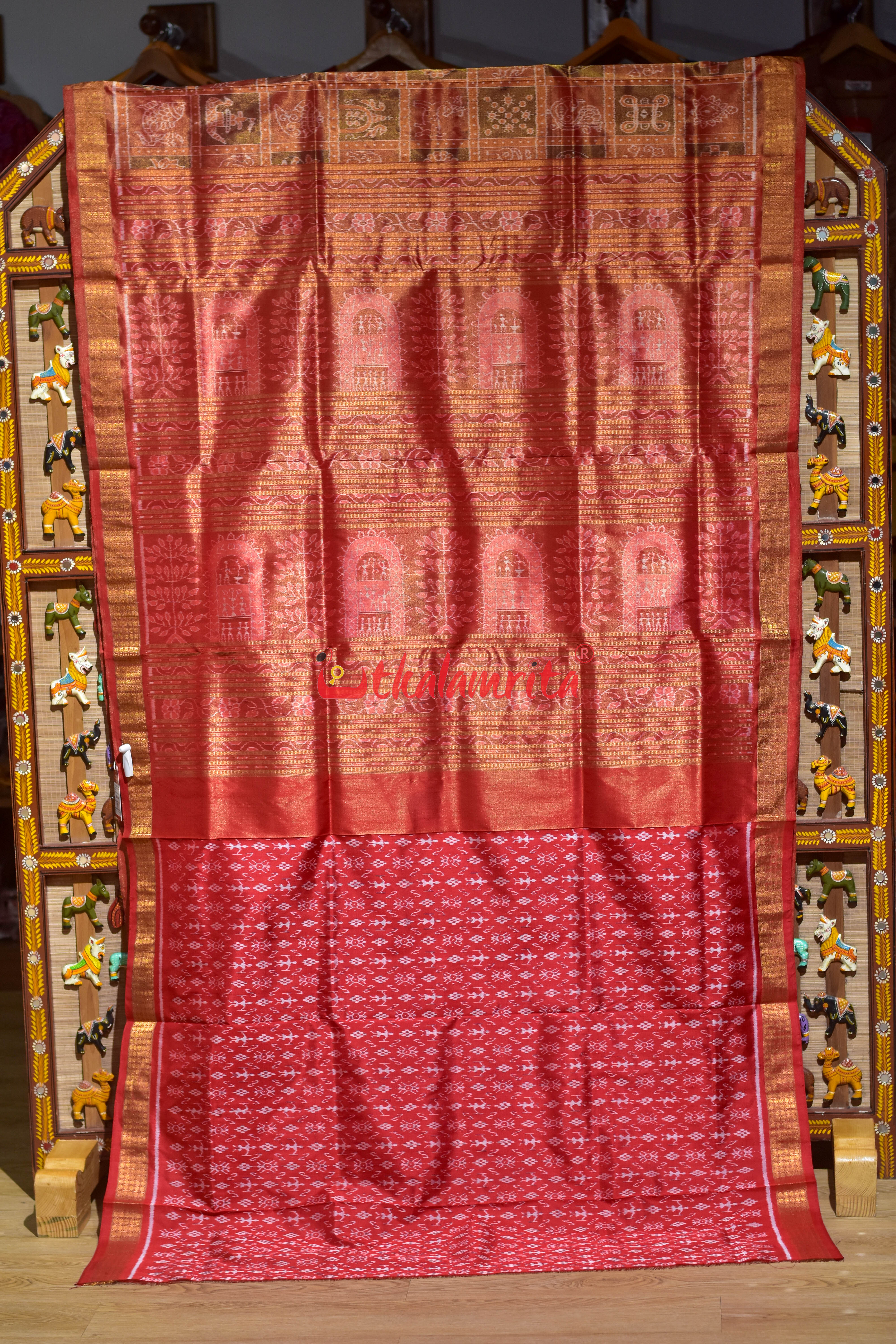 Burnt Orange Full Tissue Nabakothi Sambalpuri Silk Saree