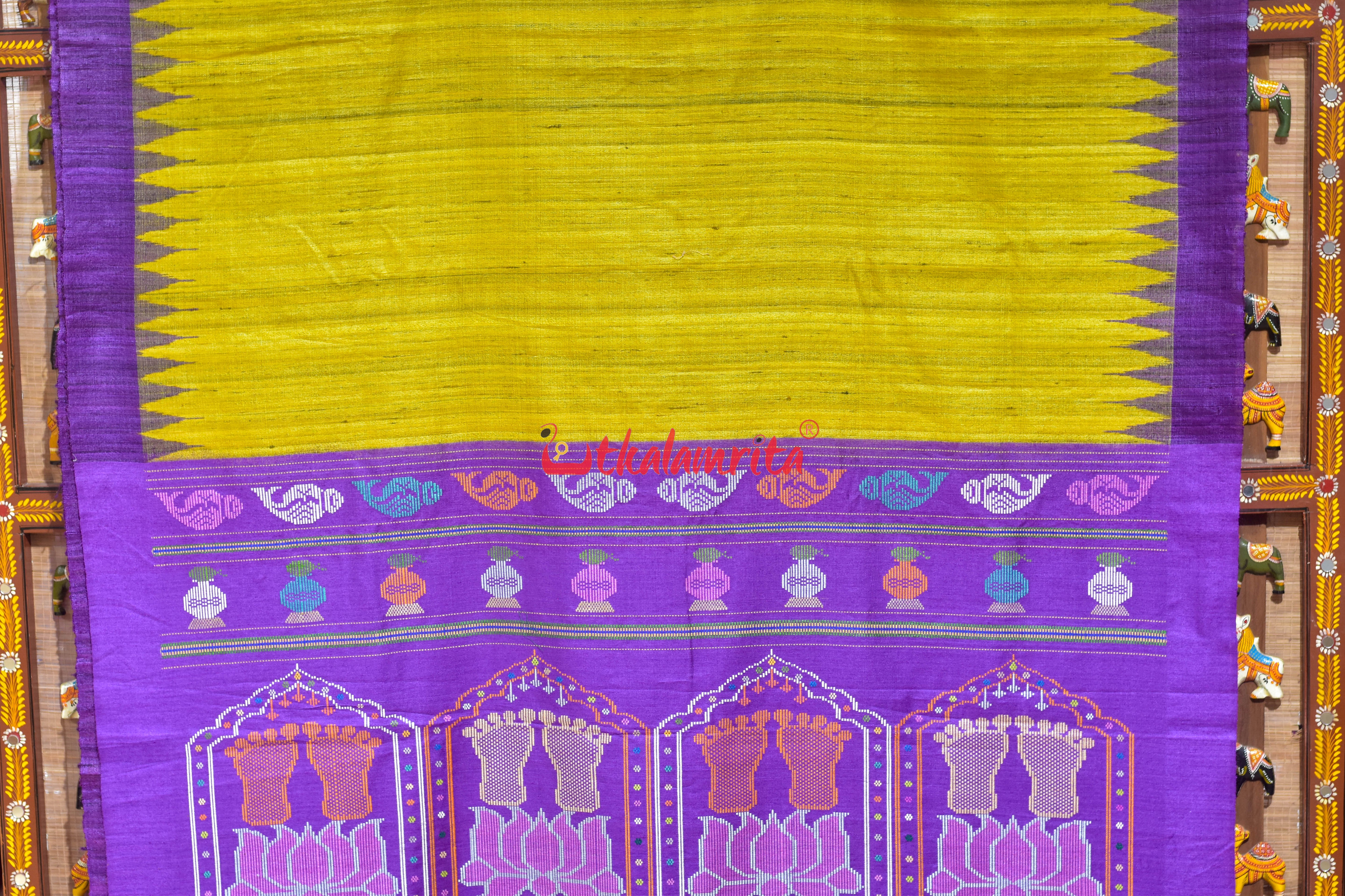Yellow Violet Laxmi Pada Gopalpur Tussar Silk Saree
