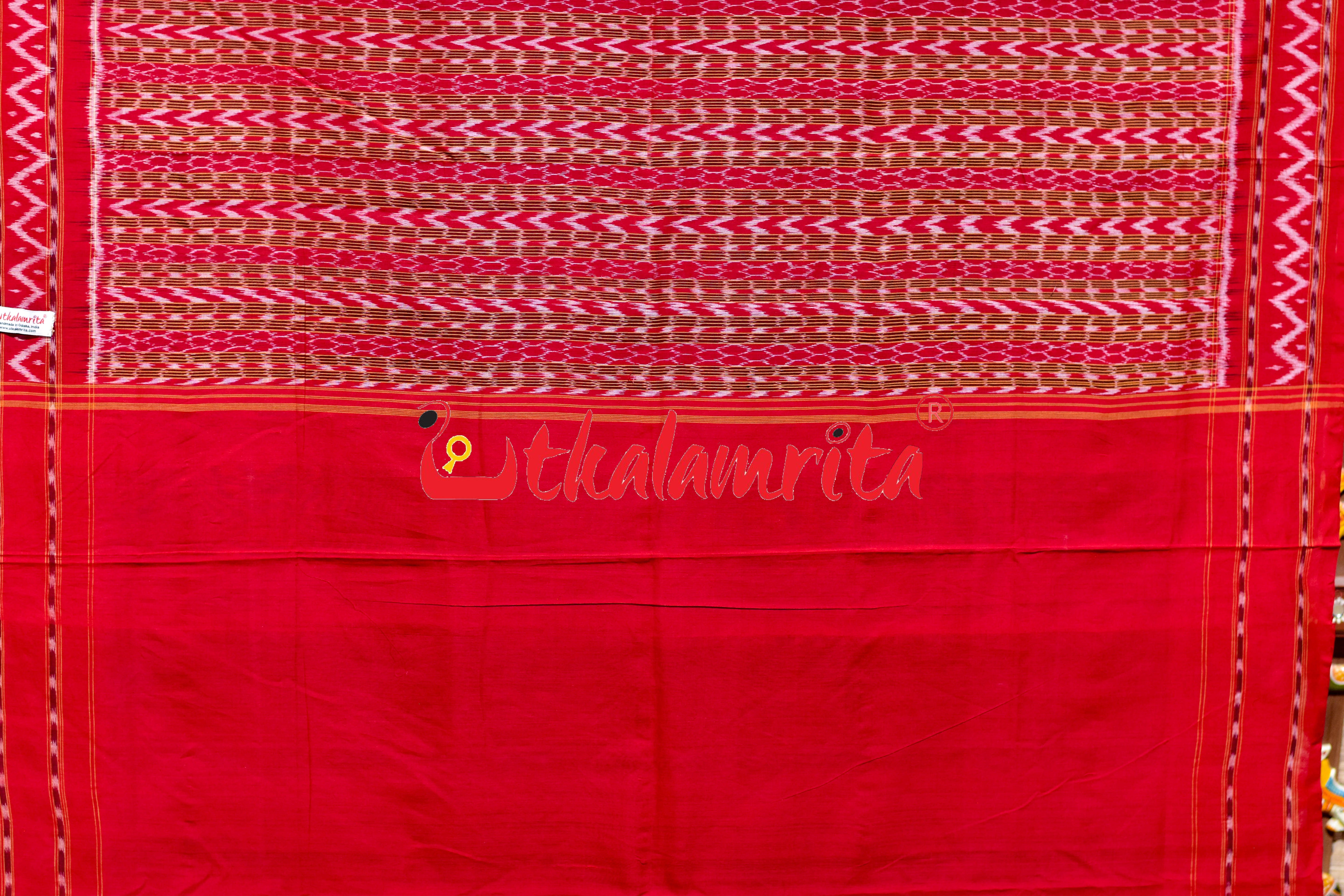 Tribal Blue Red Sambalpur Cotton Saree