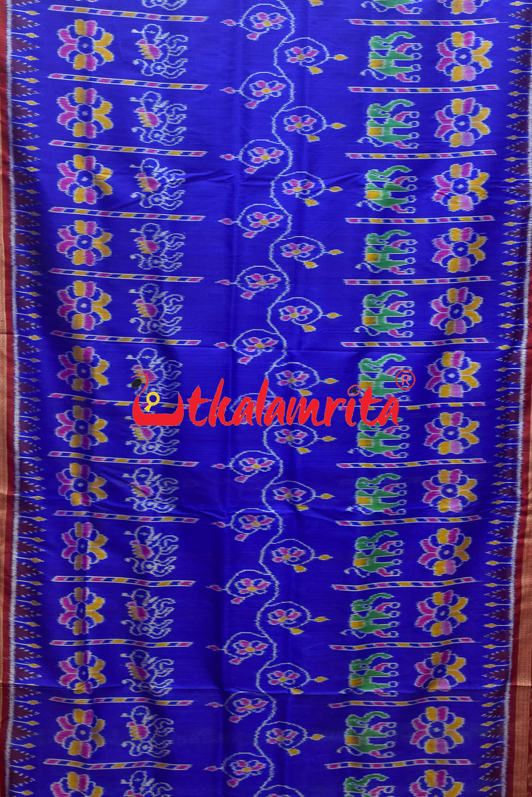 Royal Elephants And Lions Khandua Silk Saree