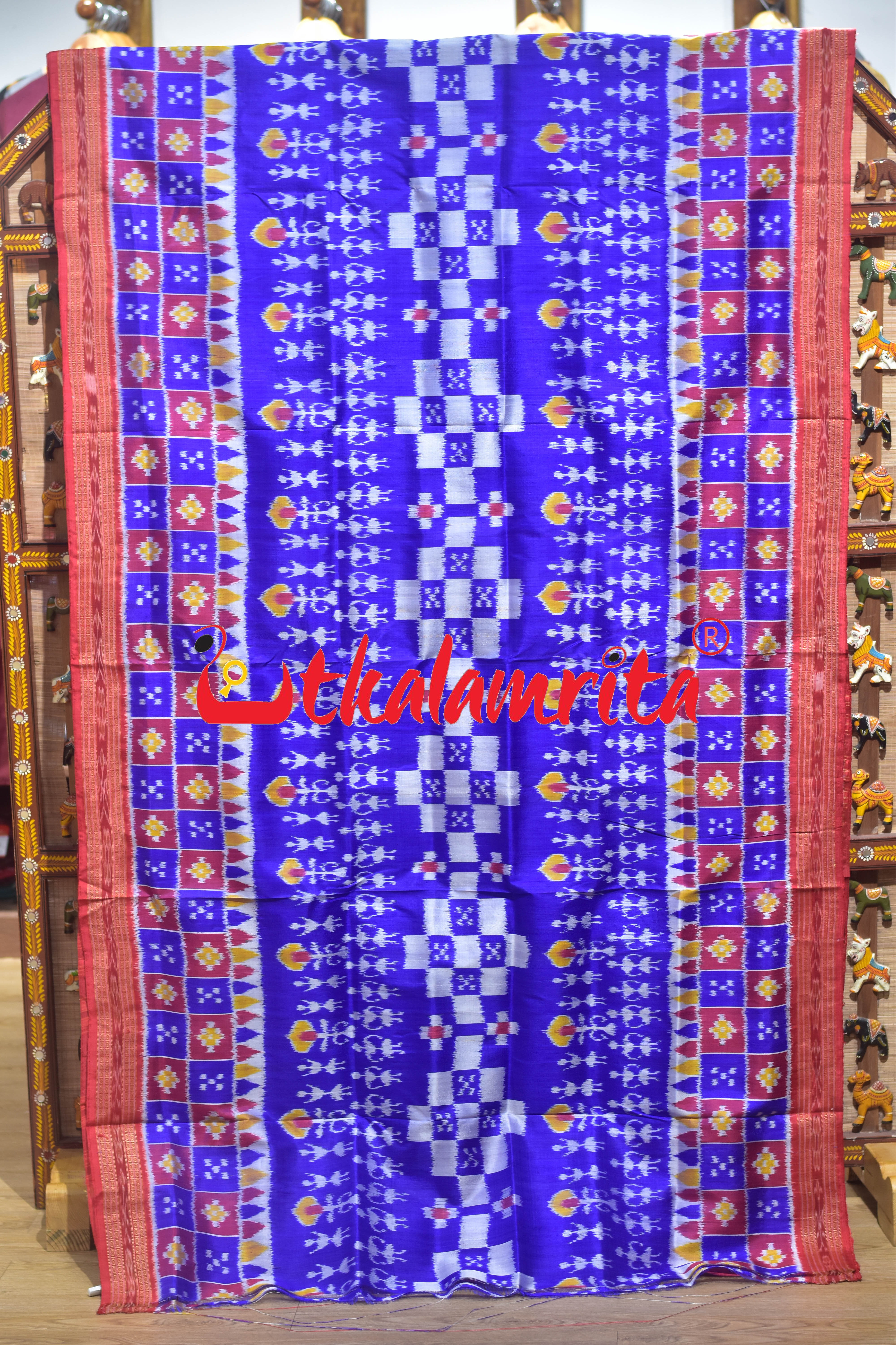 Blue Red Tribal Pasapali Scot Khandua Silk Saree