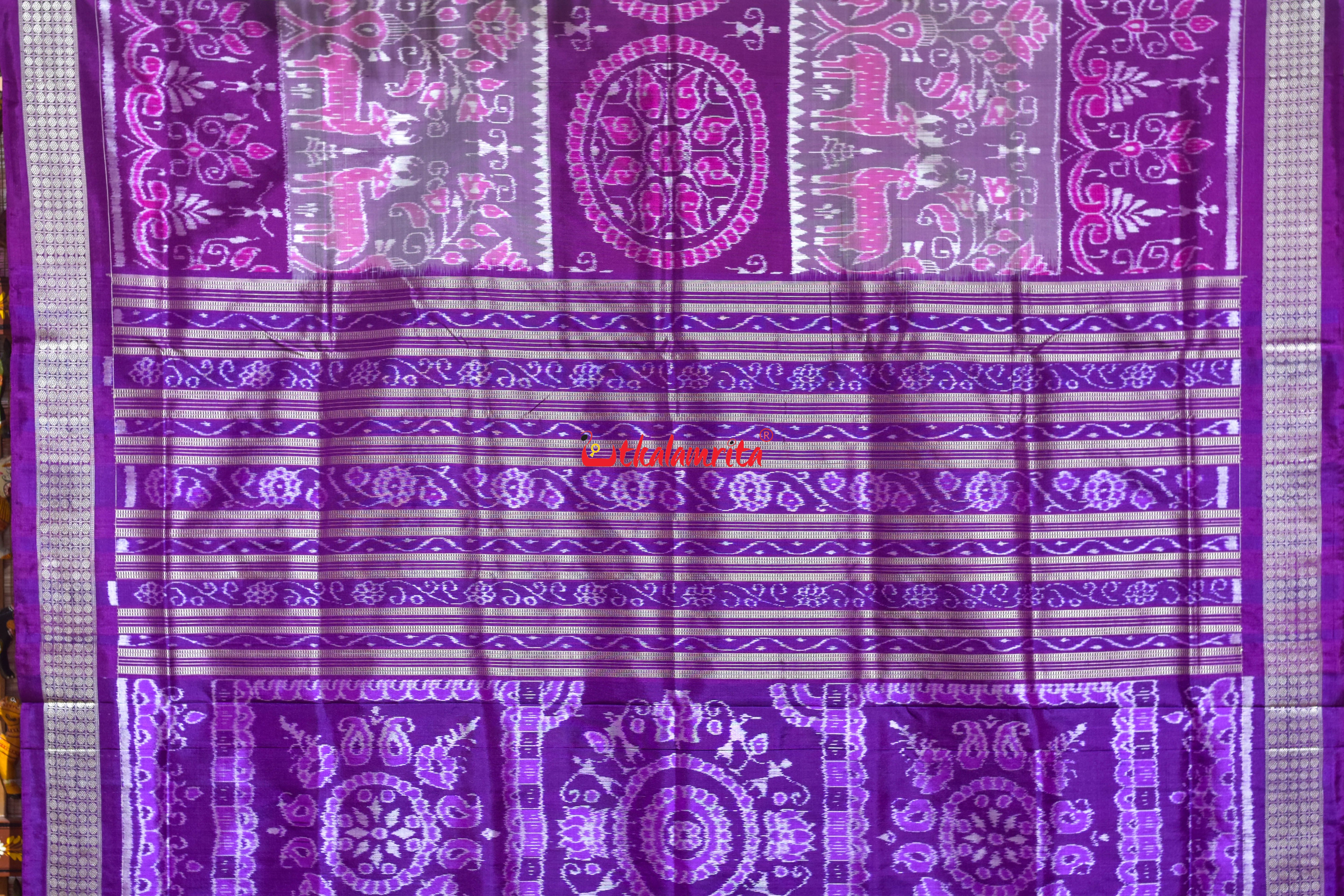 3D Deer Chakra Purple Sambalpuri Silk Saree
