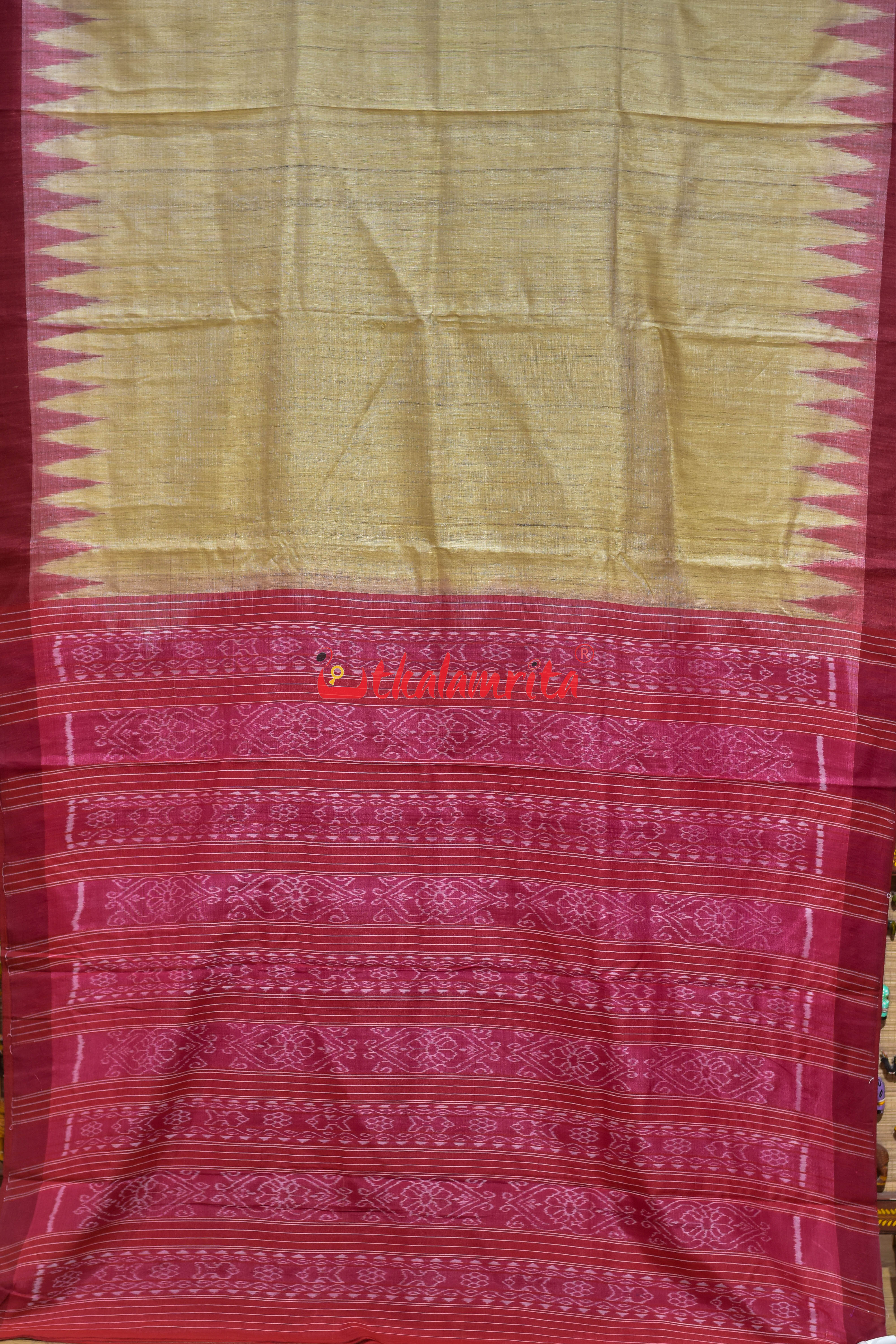 Red Kumbha Ghee Gopalpur Tussar Silk Saree