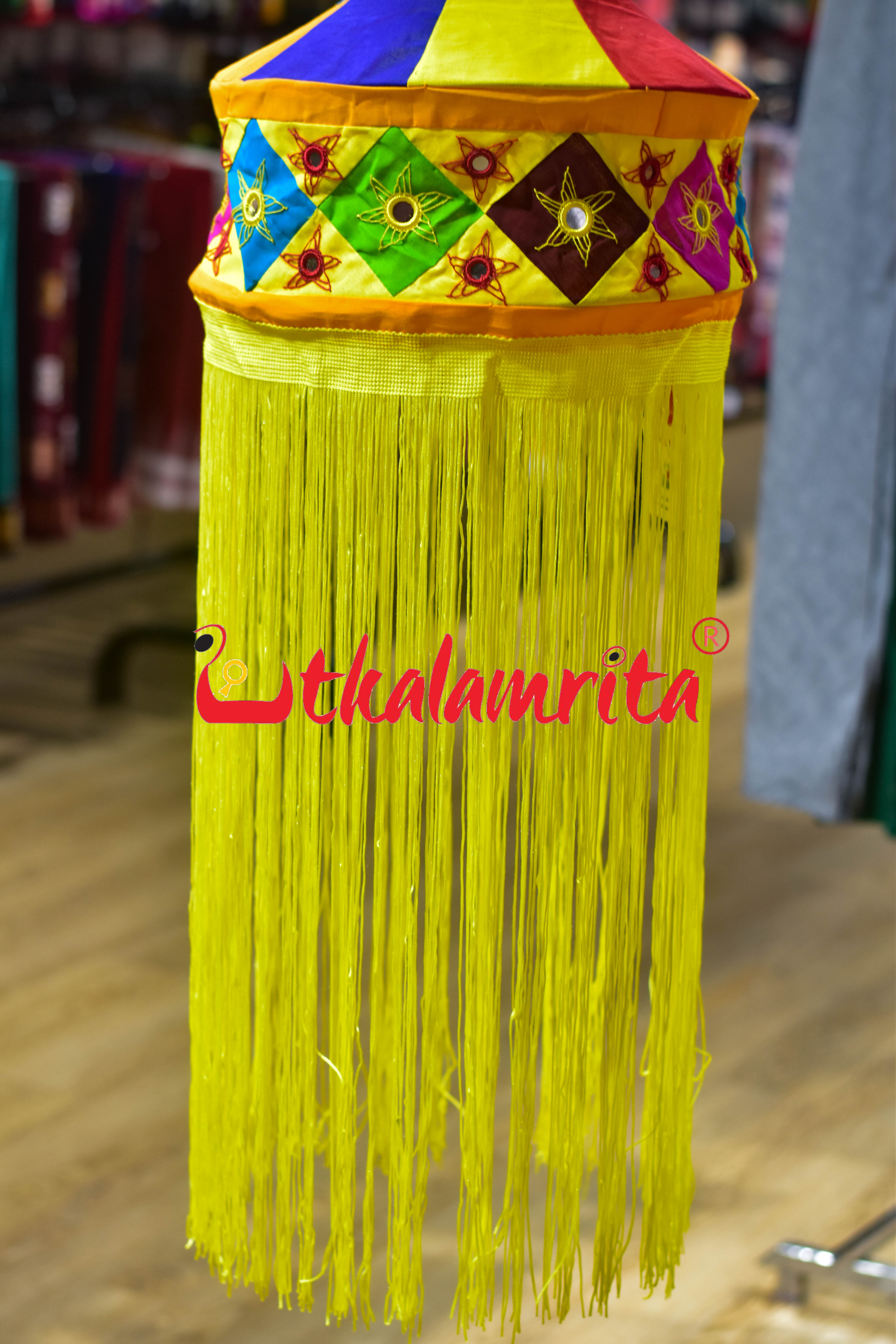 Multicolor Orange Dhadi Special Round Jhaller Lampshade