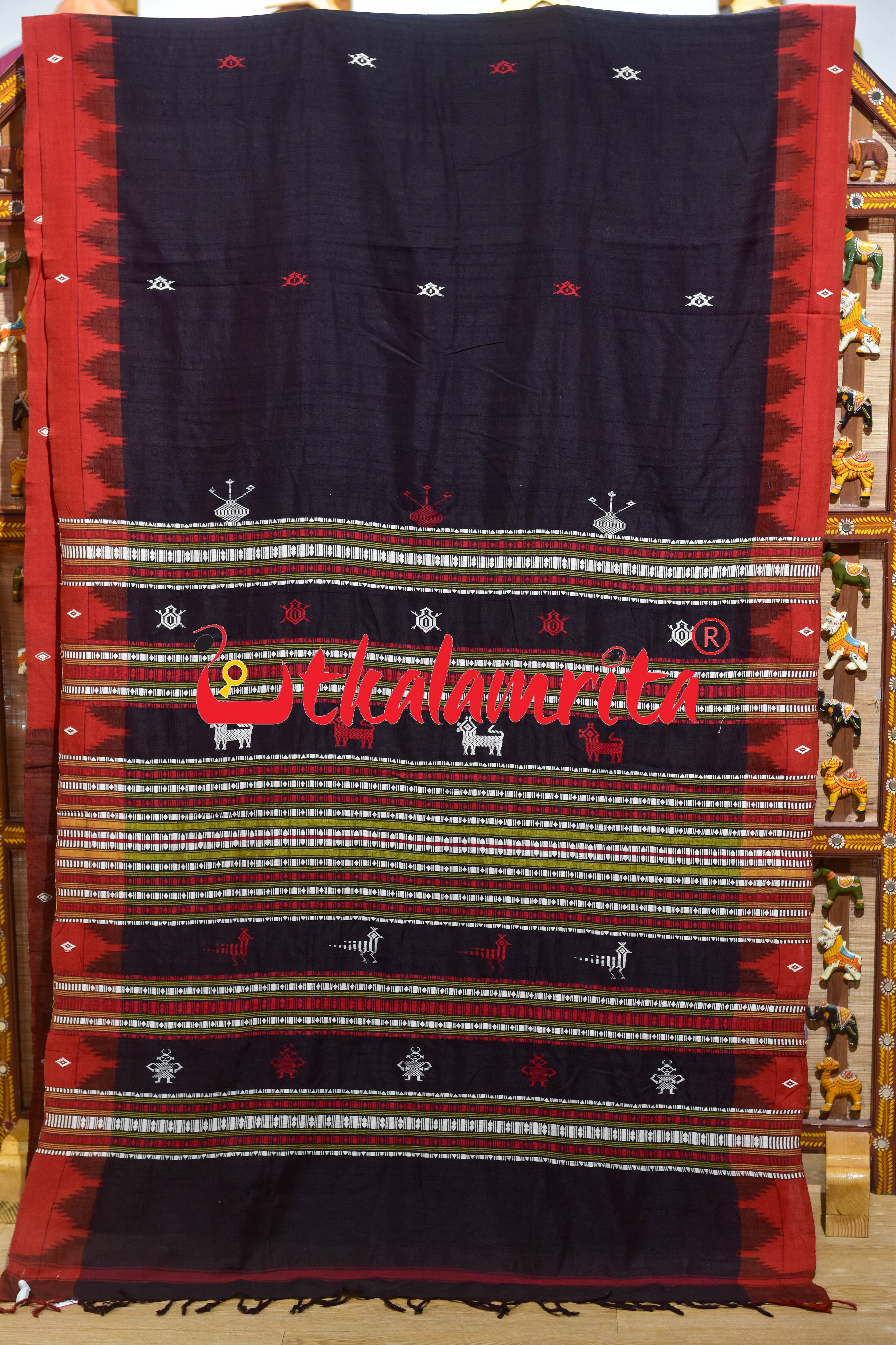 Coffee Rust Temple Border Tussar Kotpad Silk Saree
