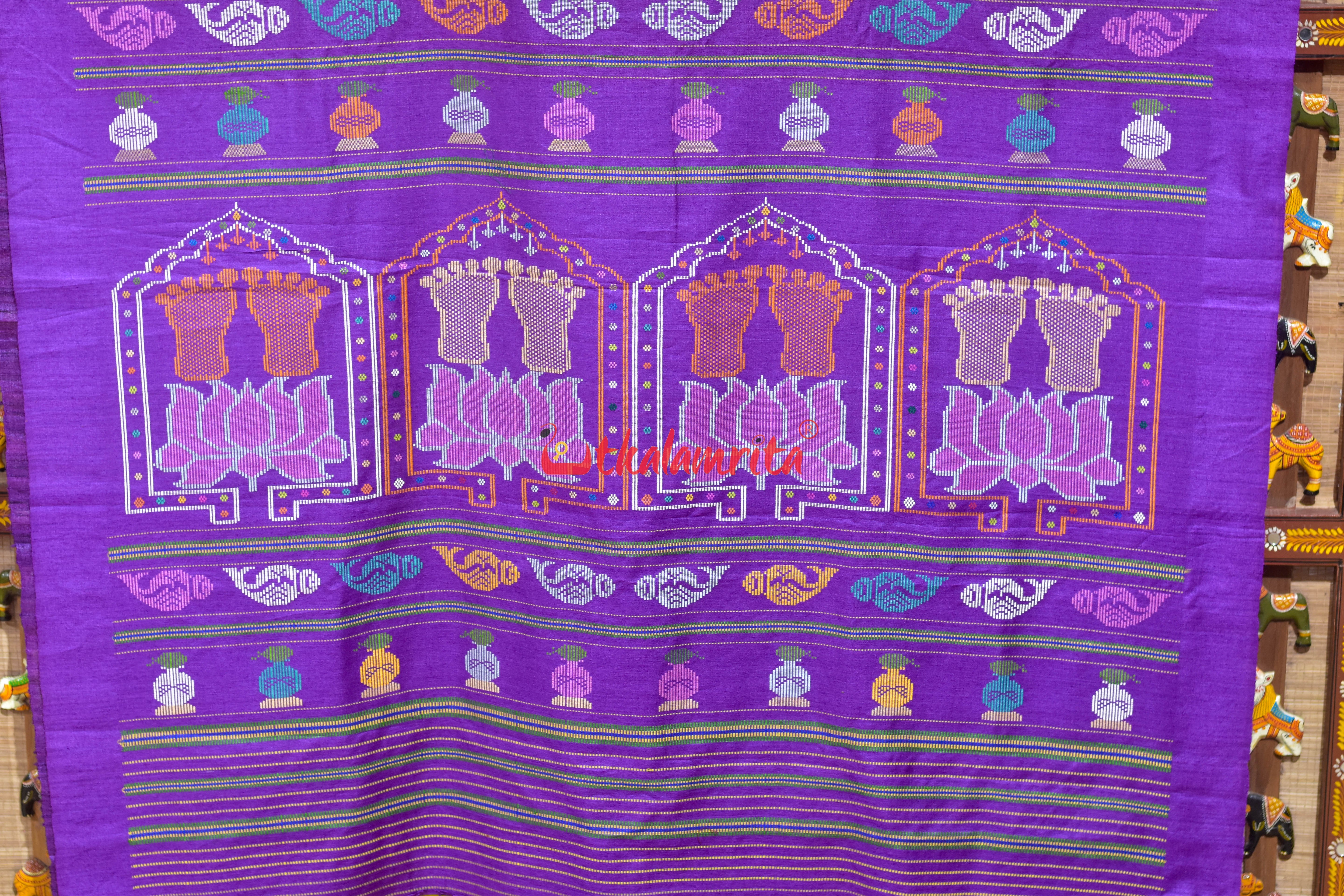 Yellow Violet Laxmi Pada Gopalpur Tussar Silk Saree