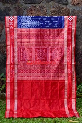 Prussian Blue Tribals Sambalpuri Silk Saree