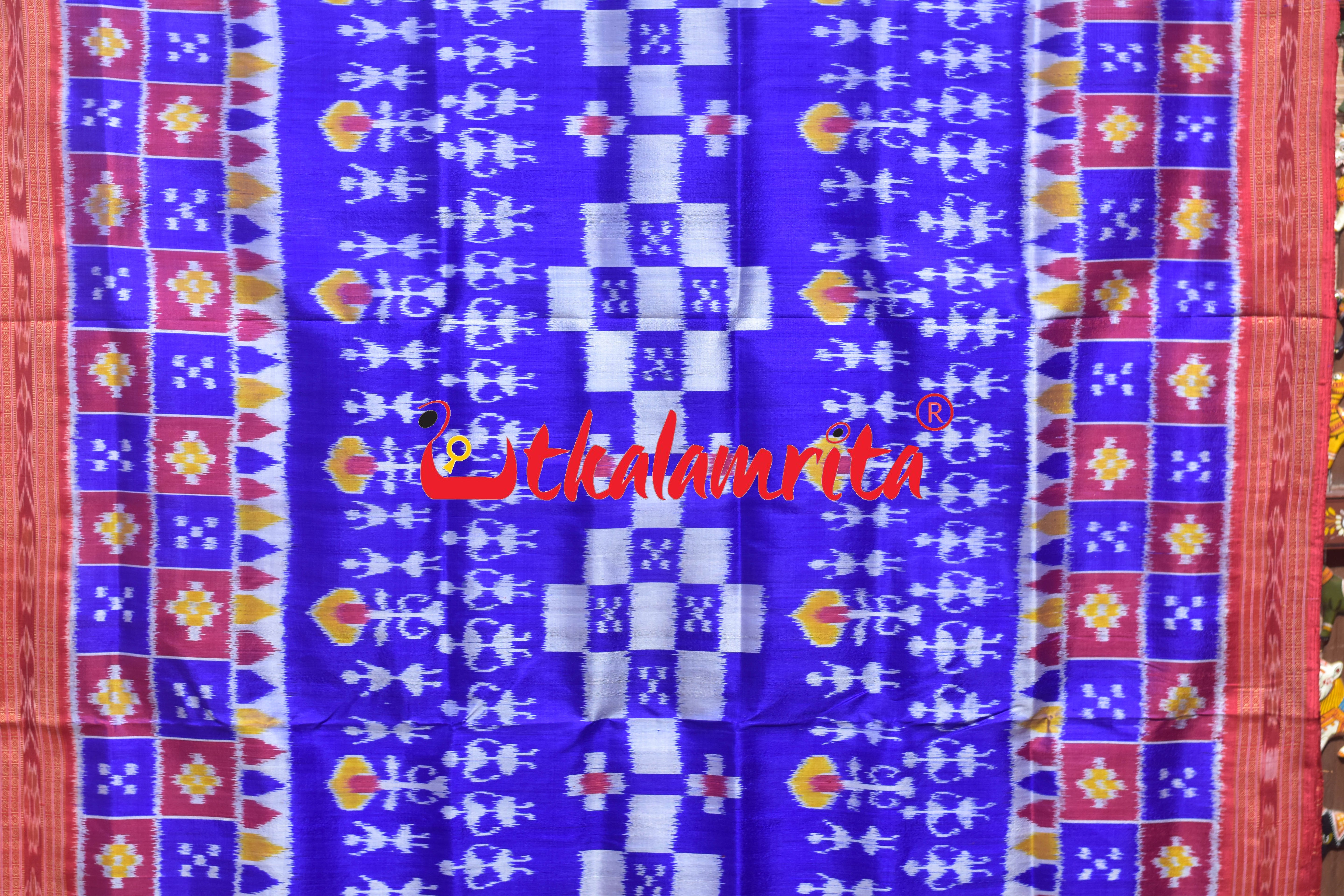 Blue Red Tribal Pasapali Scot Khandua Silk Saree