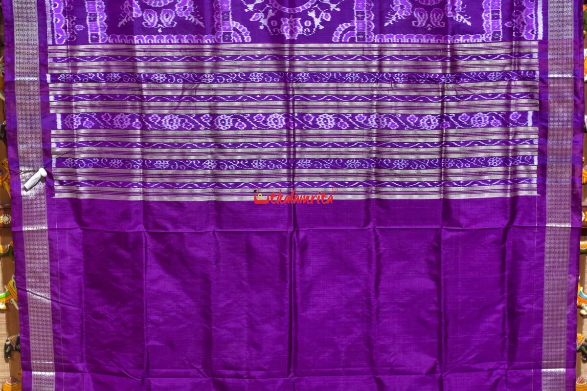 3D Deer Chakra Purple Sambalpuri Silk Saree