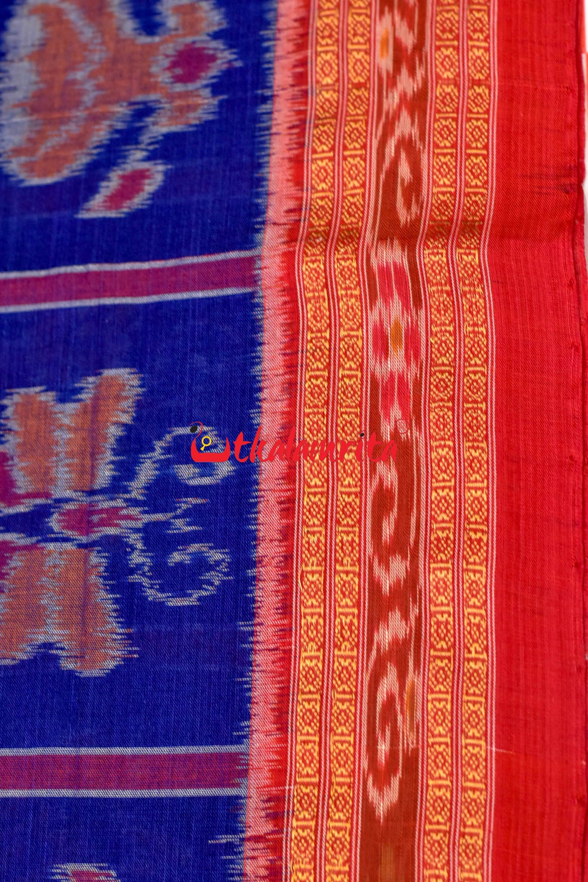 Blueish Red Border Nabakothi Cotton Saree