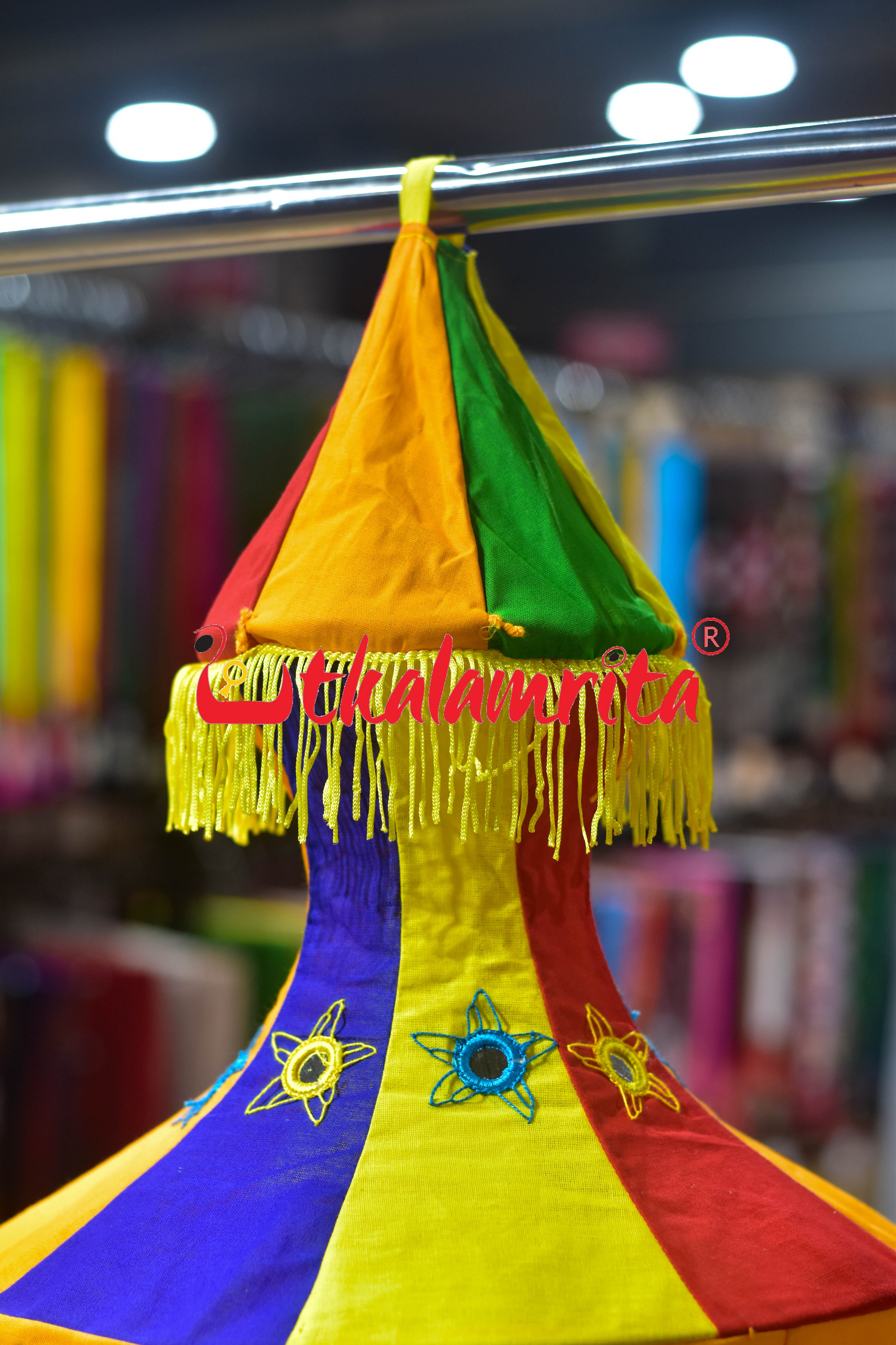 Multicolor Orange Dhadi Special Round Jhaller Lampshade