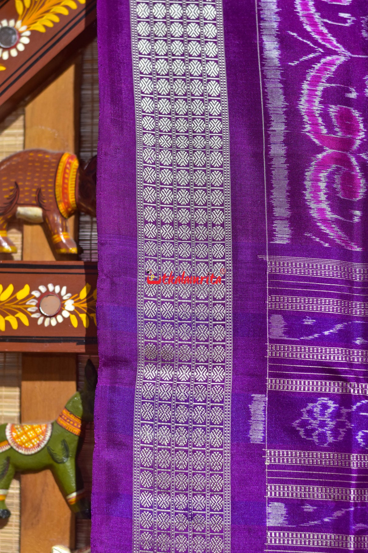3D Deer Chakra Purple Sambalpuri Silk Saree