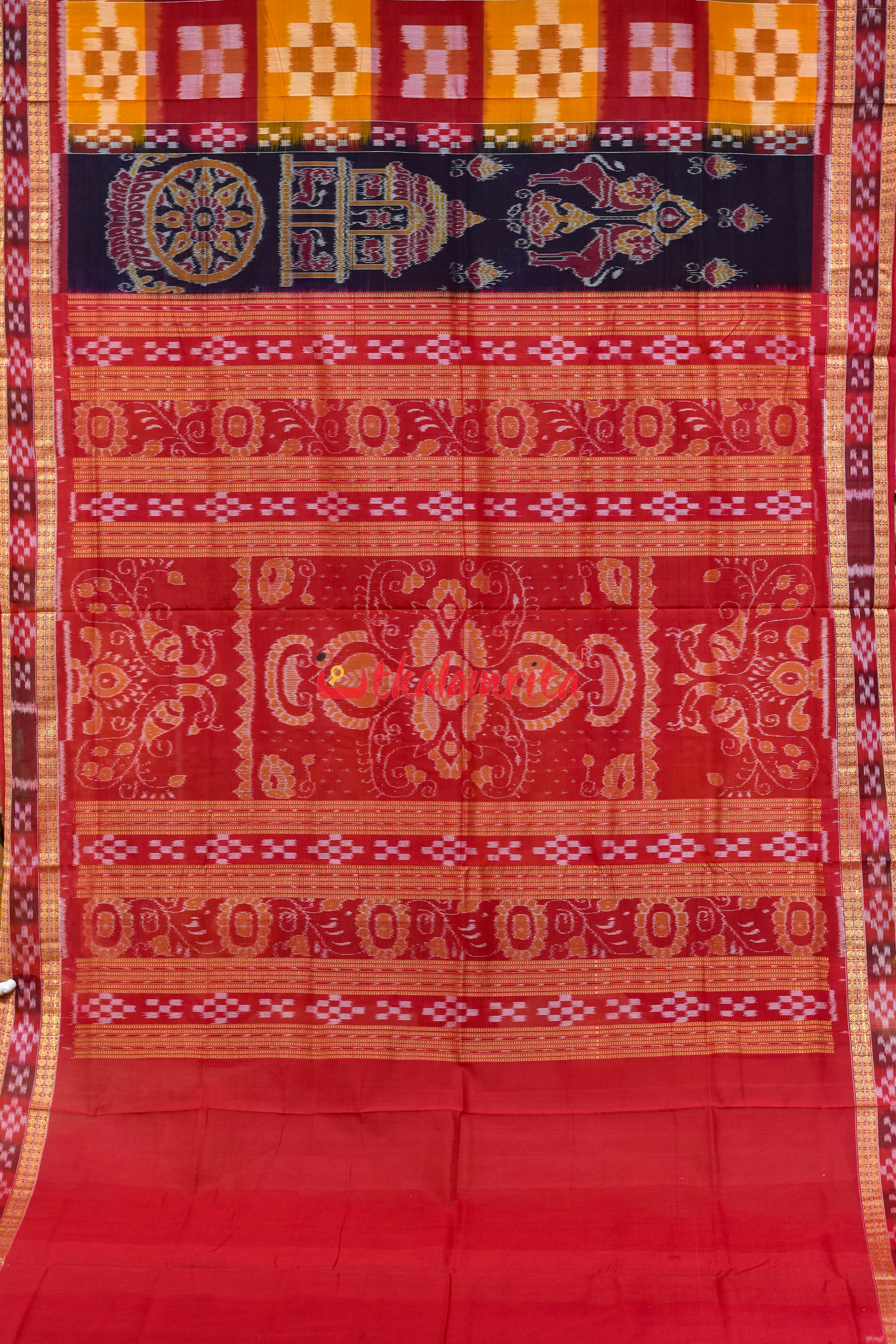 Black Red Konark Peri Peri Sambalpuri Cotton Saree