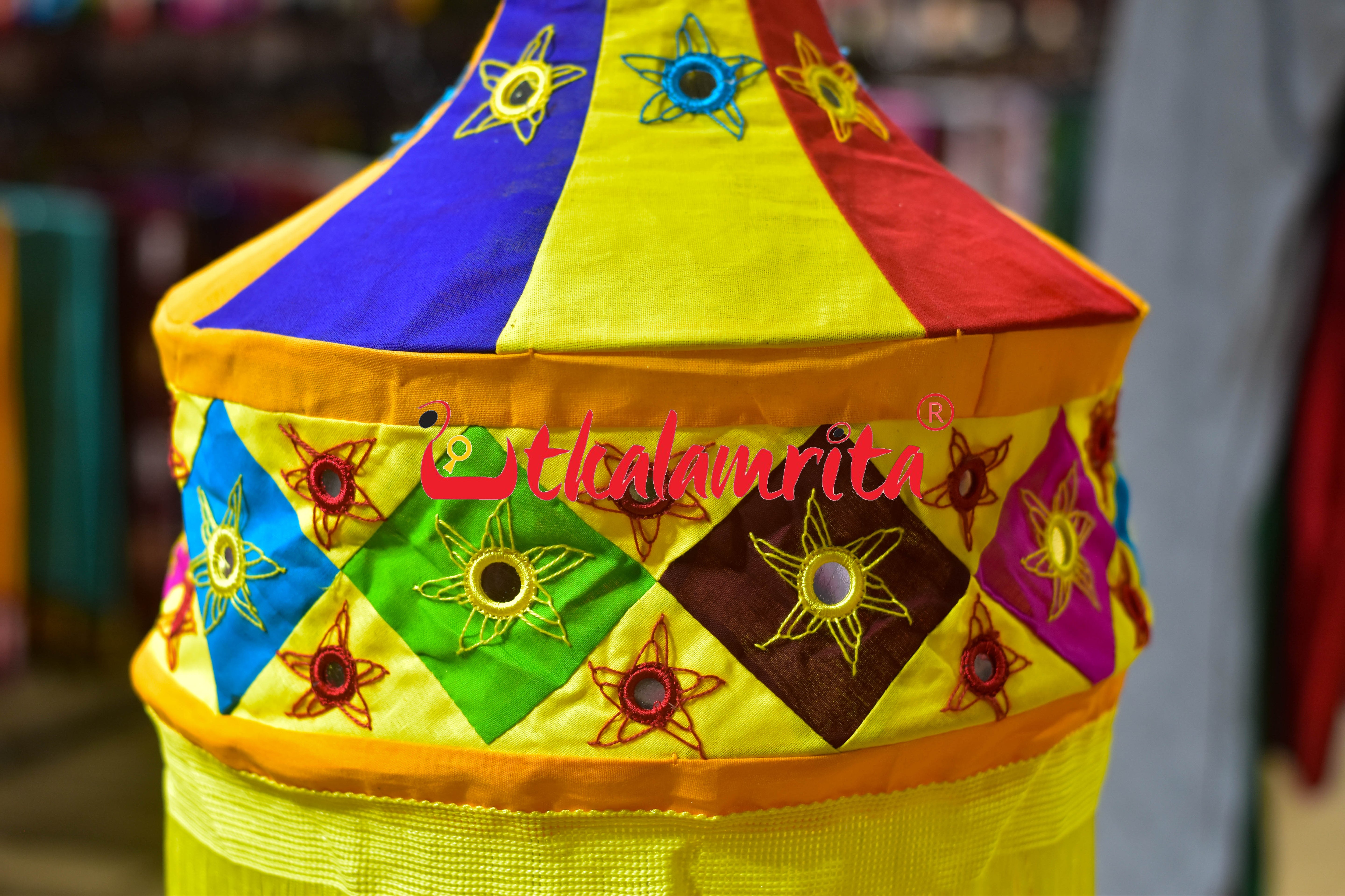 Multicolor Orange Dhadi Special Round Jhaller Lampshade