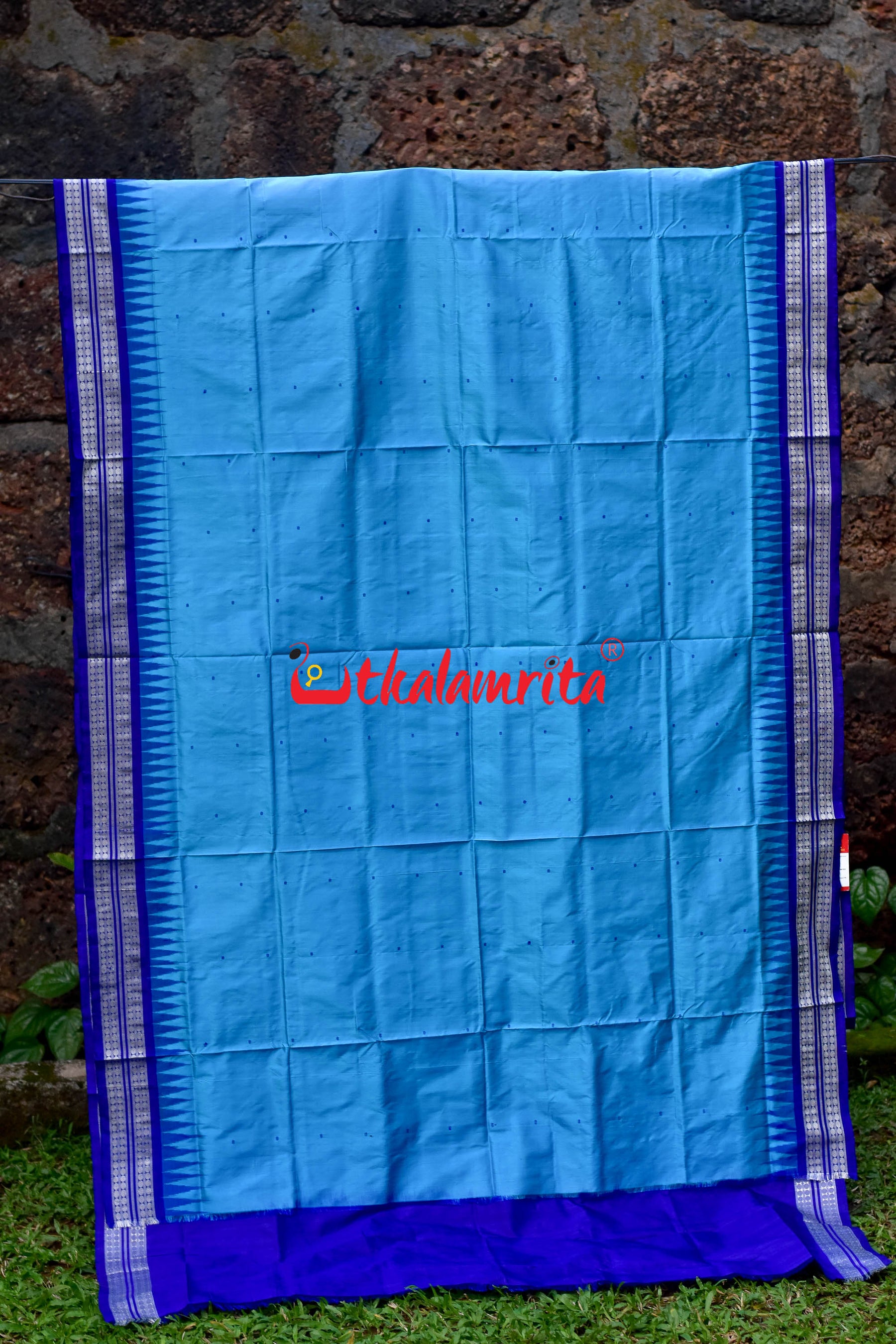 Blue Plain Kumbha With Rudraksha Sambalpuri Silk