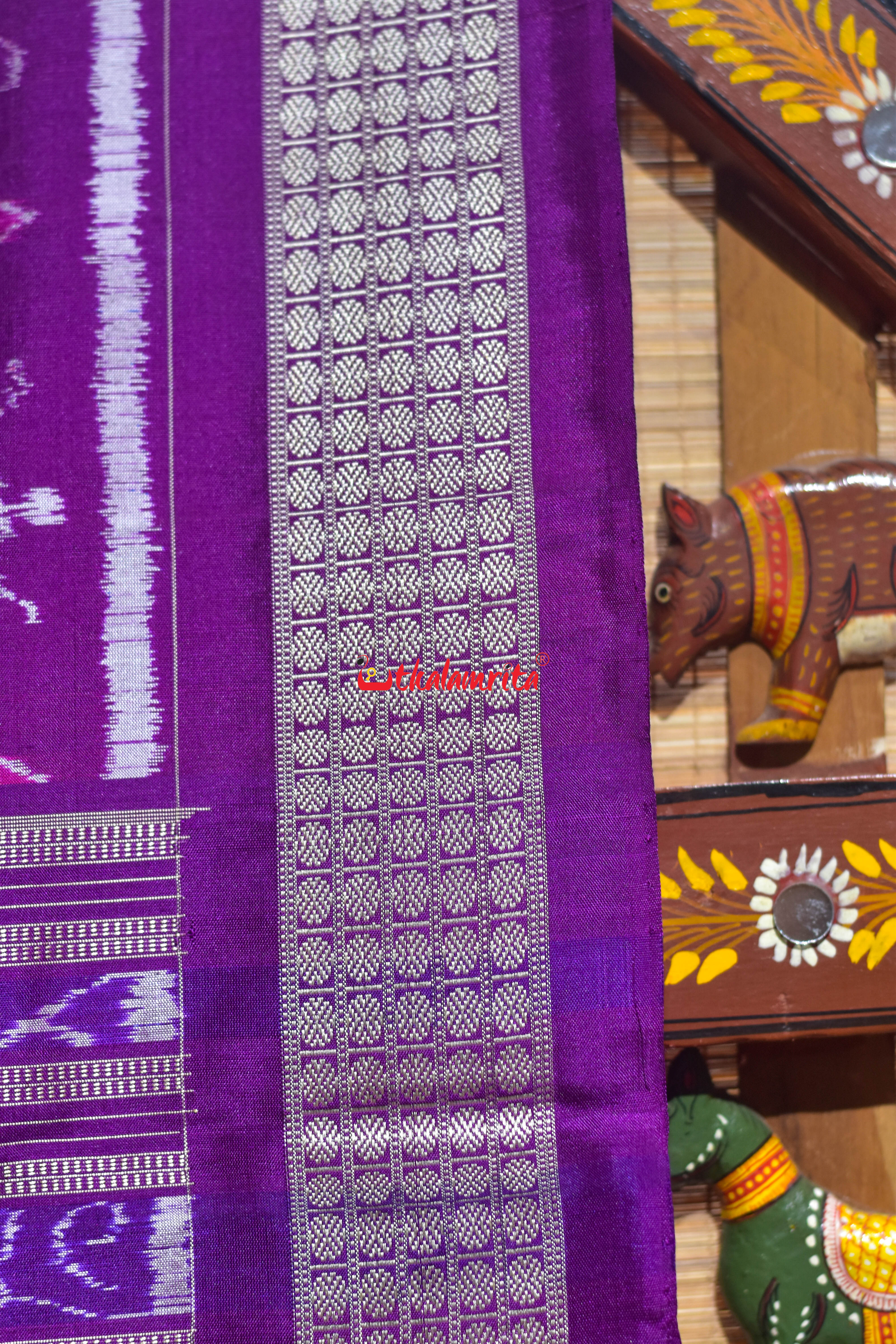 3D Deer Chakra Purple Sambalpuri Silk Saree
