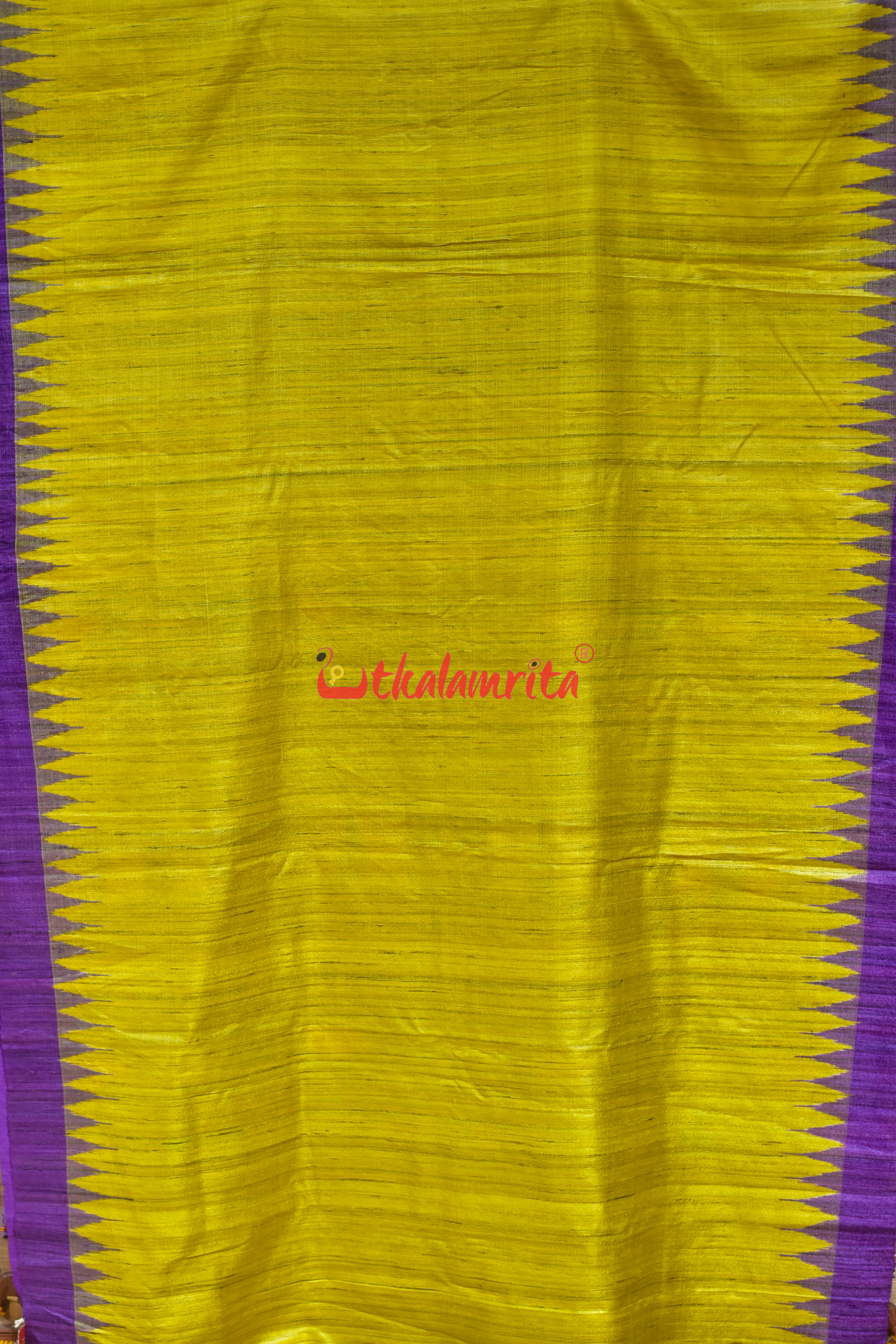 Yellow Violet Laxmi Pada Gopalpur Tussar Silk Saree