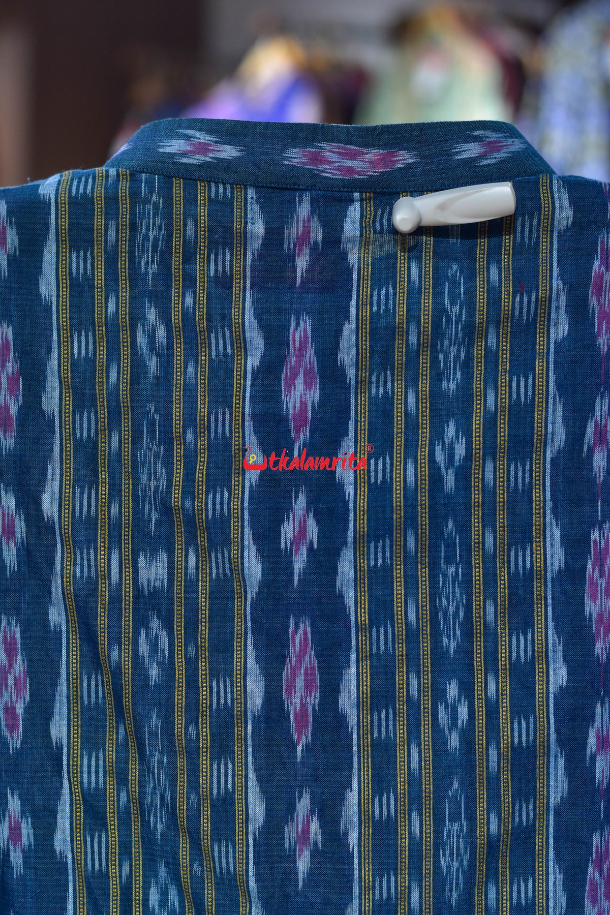 Teal Blue Red Flower Ikat (Men's Long Kurta)